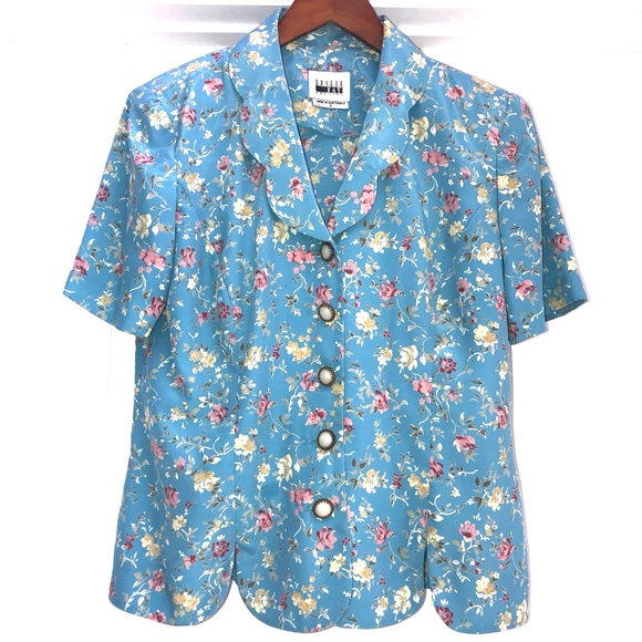 Leslie Fay Jackets & Blazers - Vintage Blue Floral short sleeve scalloped hem Blazer Suit NWOT